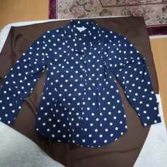 国産品【Pinion】ネイビー 水玉ブラウス　ヴィンテージ　11R Lサイズ