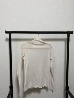 アイボリー 長袖 トップス レースの裾