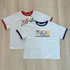 【3L/まとめ売り】しまむら ハンバーガー柄 リンガーTシャツ 2枚セット