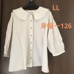 Mushroom ベージュ 大きな襟 五分袖ブラウス