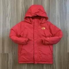 140ノースフェイス子供レッド赤ダウンジャケットパーカー