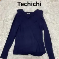 Techichi ネイビー 大きな襟付きリブニット Mサイズ718
