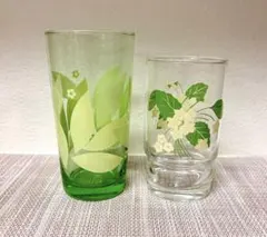 昭和レトロポップ アデリア グリーン コップ グラス 2コ
