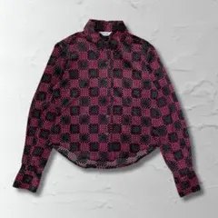 シャツ　ブラウス　長袖　チェック柄　ドット柄　レディース　ピンク　ブラック