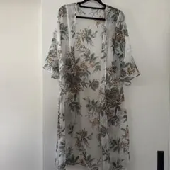 花柄シフォン五分袖カーディガン