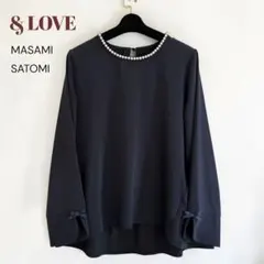 &LOVE パール ネック 長袖 カットソー ネイビー バックフリル リボンのサムネイル