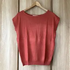 【新品】ウォッシャブル 丸襟 半袖ニット M　オレンジ　UVカット　シルクタッチ