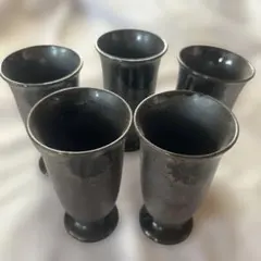 ビアグラス 5客セット 陶器風 黒釉 結晶釉　コップ