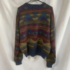 EXPRESSIONS ニットセーター 柄物 ネイビー系 XL