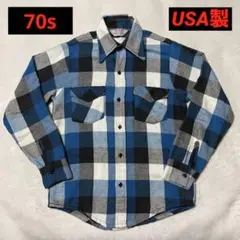 70s フロストプルーフ ヘビーネルシャツ USA製 ブロックチェック ブルー