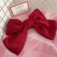 【新品未使用】ビッグリボン ヘアクリップ 　赤　レッド　ロング リボン バレッタ