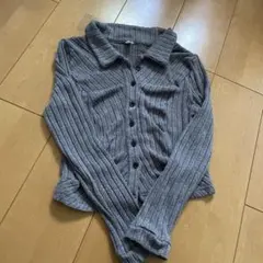Shang pin　長袖 カーディガン グレー リブ 素材 韓国　Fサイズ