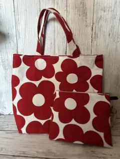 赤と白の花柄トートバッグセット