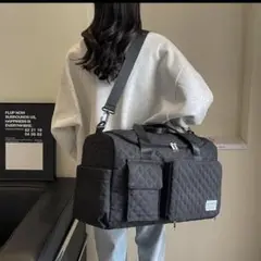 キルティング ボストンバッグ 黒 大容量 軽い 旅行 帰省 入院 合宿 遠征
