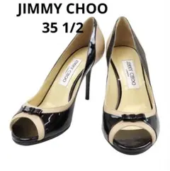 【JIMMY CHOO】バイカラー オープントゥ パンプス リボン　35 1/2のサムネイル