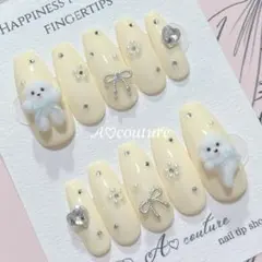 現品ネイルチップ୨୧プードルフラワー量産型スナ系韓国♡パステルイエロー春