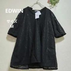 【新品】EDWIN レース風Vネックブラウス カットソー 黒 Mサイズのサムネイル