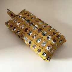 ハンドメイド■ソフトパック■ティッシュカバー■猫図鑑■ネコフェイス■マスタード