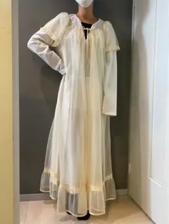 ビンテージ 70s レース リボン 透け感 シースルー ワンピース ドレス 希少