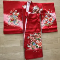 赤い花柄着物ドレス 100cm~
