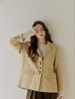 新品タグ付き OLUN オルン リネンブレンドジャケット ベージュ Mサイズ linen blend jacket/リネンブレンドジャケット（テーラードジャケット