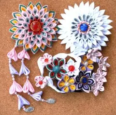 ハンドメイド　つまみ細工　髪飾り４点セット