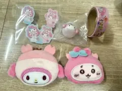 ちいかわサンリオ5点(ヘアクリップ2個セット、シール3枚)＋マイメロ単体2点
