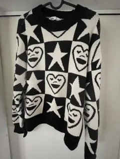 ハートと星のパターン ニットセーター 長袖