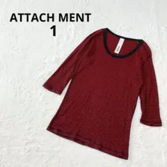 アタッチメント ボーダーカットソー Tシャツ 日本製 レッド×ブラック メンズのサムネイル
