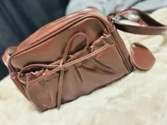 ブラウンショルダーバッグ リボンデザイン
