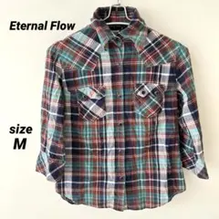 Eternal Flow ウエスタン　チェック柄　シャツ 七分袖　M トップス