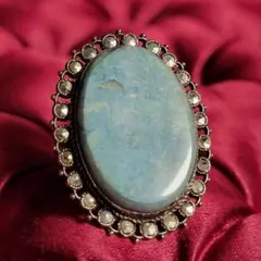 ビンテージ アマゾナイトとマーカサイトのシルバーリング 約15号