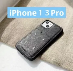 iPhone13Pro ケース 黒 レザー 刺繍 おしゃれ