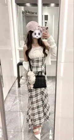 チェック柄キャミワンピース