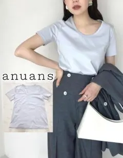 anuans シルクタッチコットンUネックT S サックスブルーのサムネイル
