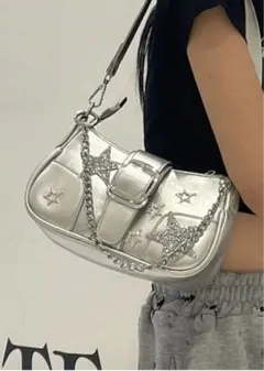 シルバー 星デザイン ハンドバッグ