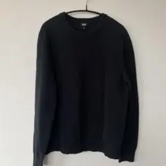 UNIQLO ブラック ウォッシャブルミラノリブクルーネックセーター