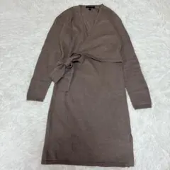 バナナリパブリック ひざ丈ニットワンピース 長袖 ブラウン 無地 S