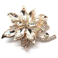 花モチーフ ラインストーン ブローチ ホワイト ヴィンテージ風 アンティーク調