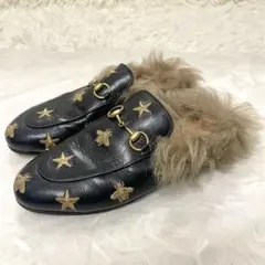 【美品】 グッチ サンダル 27cm相当 チェック柄 ファー付き マーモント 美品】 グッチ サンダル 27cm相当 チェック柄 ファー付き マーモント