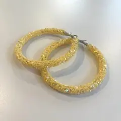 イエロー グリッター 大ぶり フープピアス