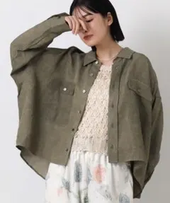 greadybrilliantオーバーサイズ 長袖シャツ カーキのサムネイル