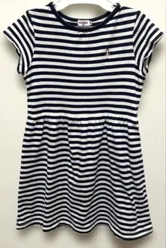 ミキハウス　女の子　ボーダーワンピース　半袖　夏服　ひざ丈　ネイビー　120㎝