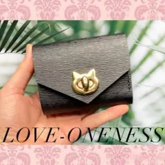 ❤【新色♪】【可愛さ×高級感♪】お洒落可愛い猫のコンパクトミニ財布♪黒猫 水シボ