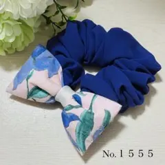 リボンシュシュ 花柄 青 ピンク ハンドメイド No.1555