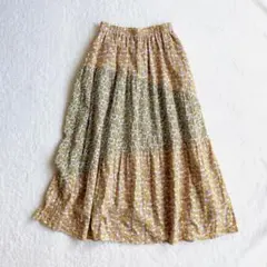 Samansa Mos2 花柄パッチワーク ティアードスカート ロング ギャザー