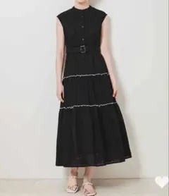 【31SONS DE MODE】カットワークレース　ティアードワンピース　黒　M