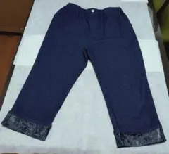 【未使用品】レディース 裾柄入り デニムパンツ　ネイビー　LLサイズ
