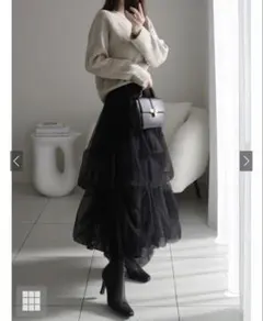 【GRL】ボリュームチュールフレアロングスカート　dk1550
