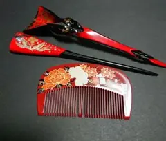 赤と黒のかんざしセット 大正浪漫 アンティーク着物 成人式 卒業式
